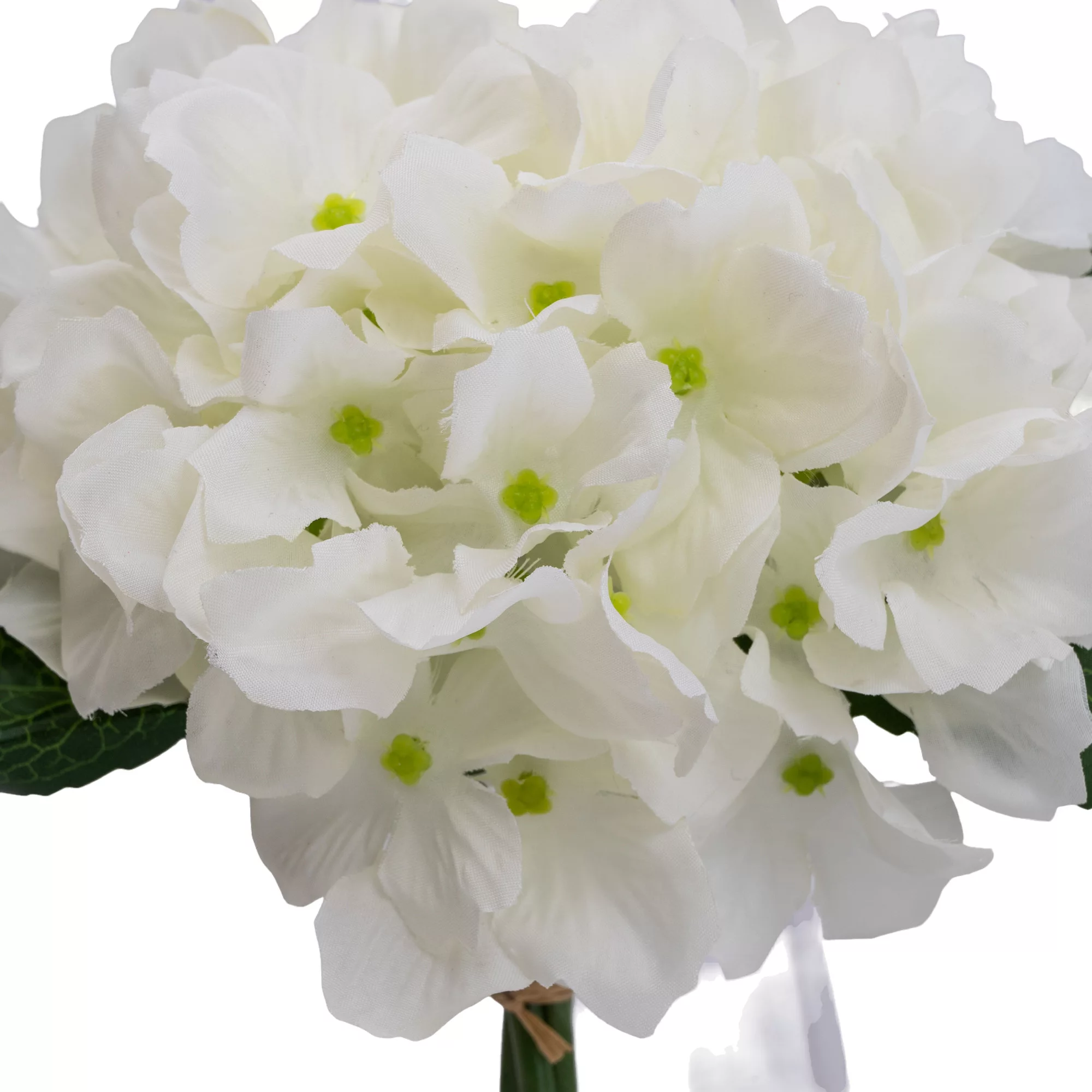 17cm White Hydrangeas Artificial Plant In Clear Glass Vase - Image 2