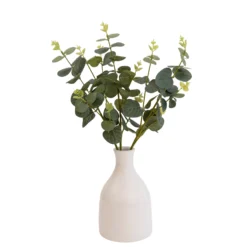 25cm Eucalyptus Stems Artificial Plant In Natural Ceramic Bottle Vase