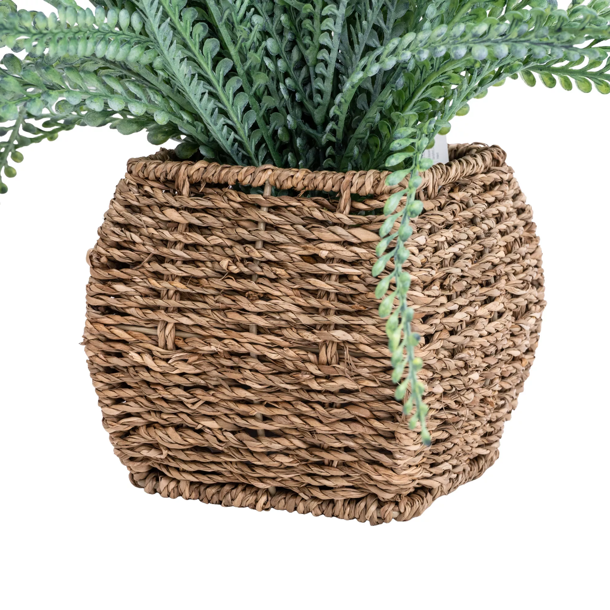 43cm Fern Artificial Plant In Brown Seagrass Basket - Image 3