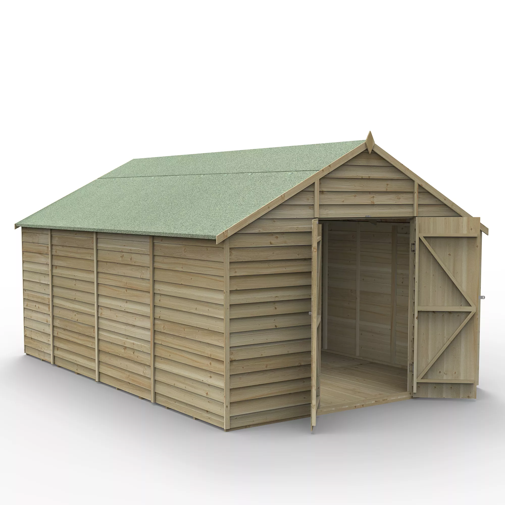 Forest Garden 10x15 Apex Pressure Treated Overlap Wooden Shed With Floor (Base Included) - Assembly Service Included