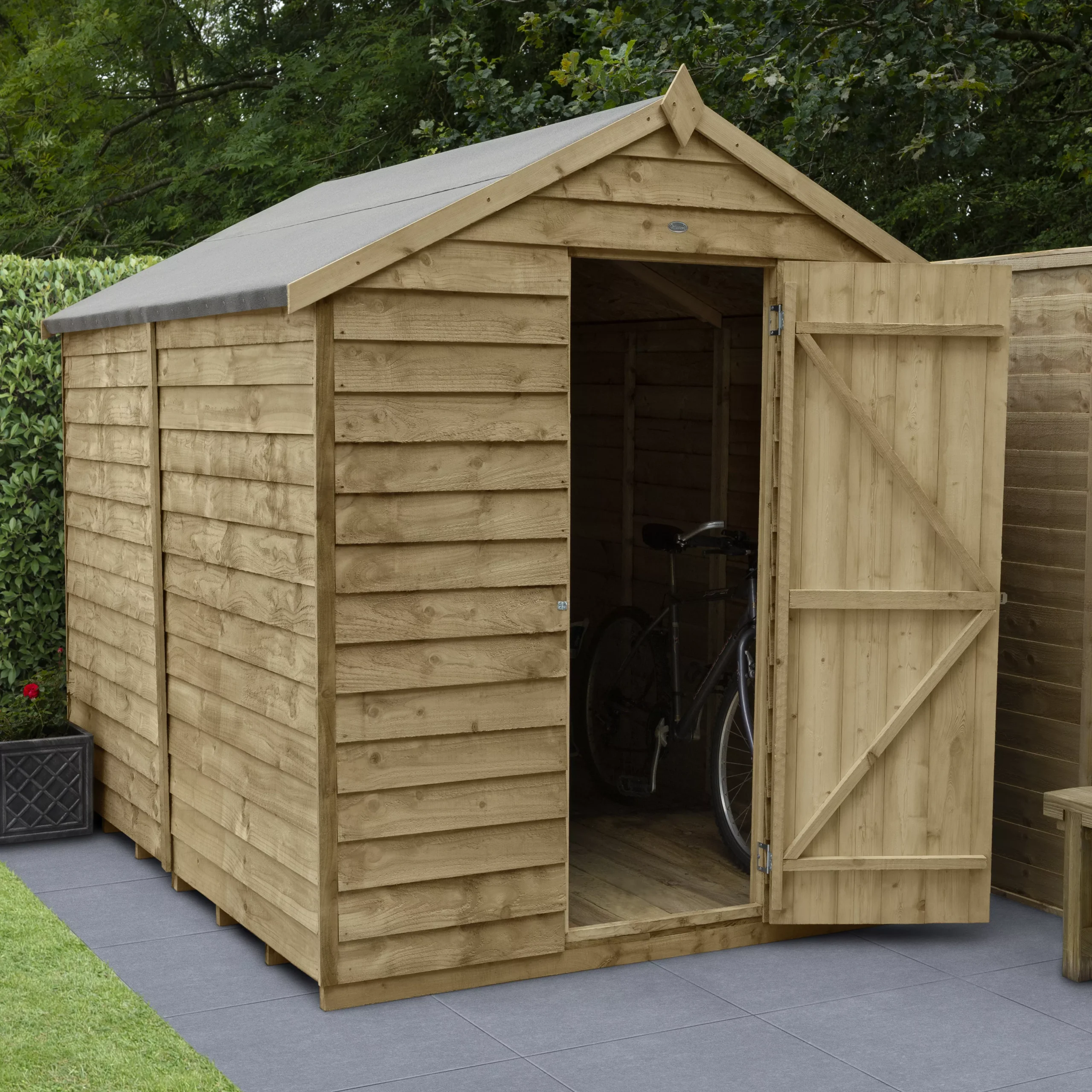 Forest Garden 8x6 Apex Pressure Treated Overlap Wooden Shed With Floor (Base Included)
