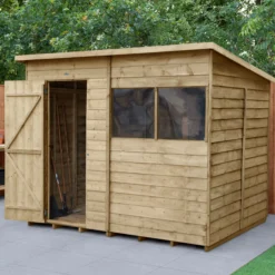 Forest Garden 8x6 Pent Pressure Treated Overlap Wooden Shed With Floor (Base Included)