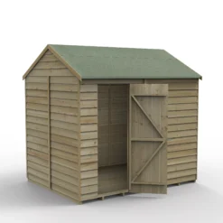 Forest Garden 8x6 Reverse Apex Pressure Treated Overlap Wooden Shed With Floor (Base Included) - Assembly Service Included