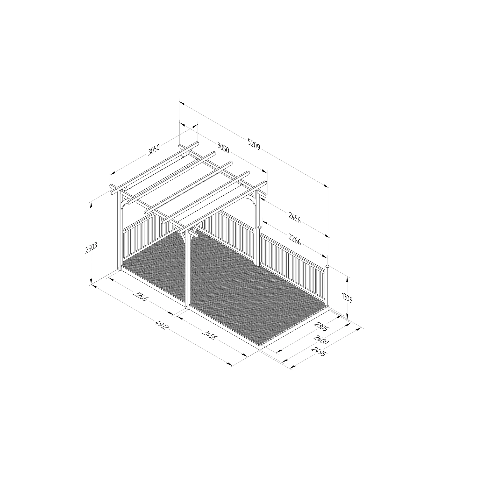 Forest Garden Grey Pergola & Decking Kit, X4 Post X3 Balustrade (H) 2.5m X (W) 5.2m - Canopy Included - Image 2