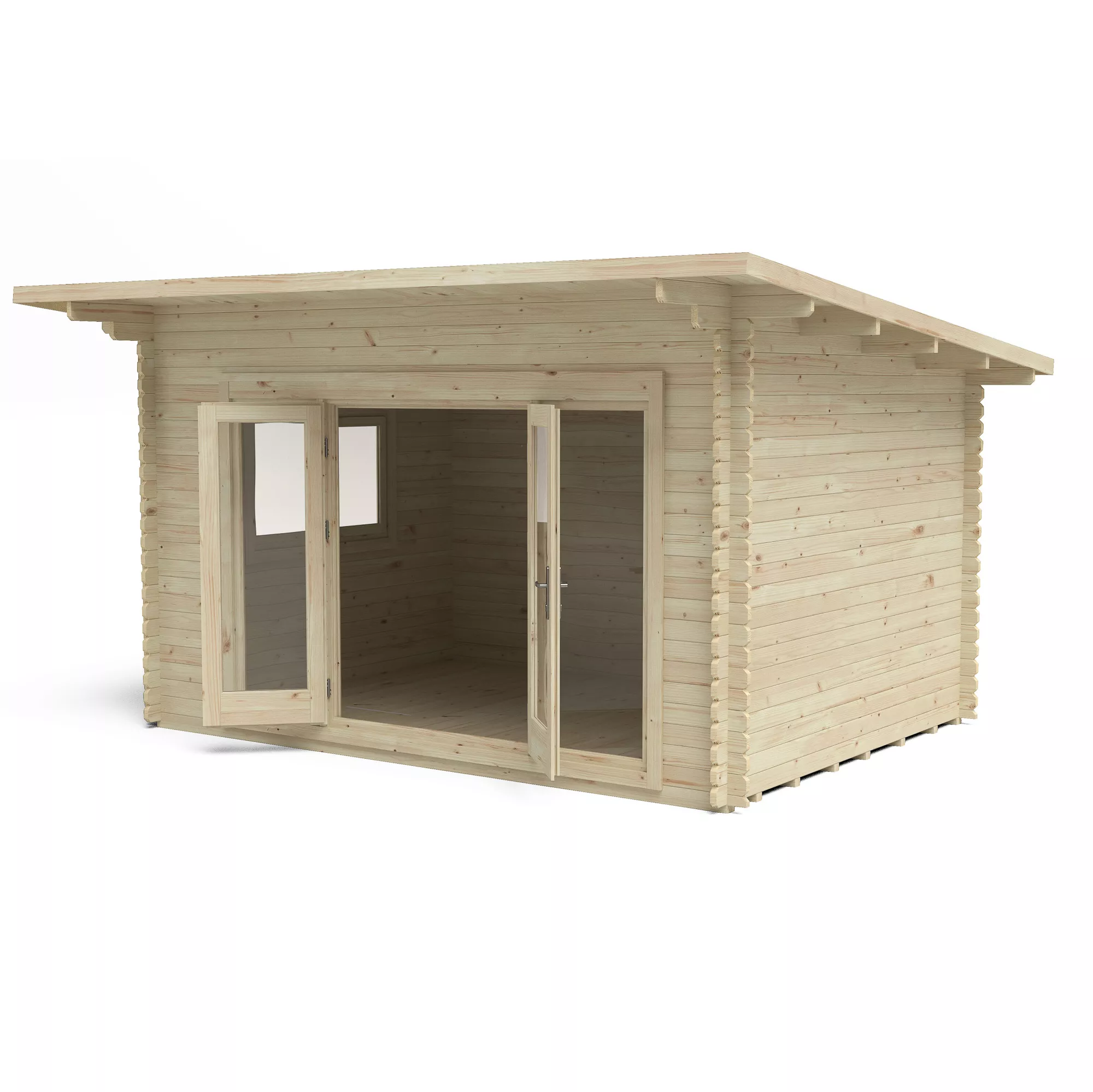 Forest Garden Melbury 4x3 Toughened Glass Pent Loglap Solid Wood Cabin With Double Door - Image 3