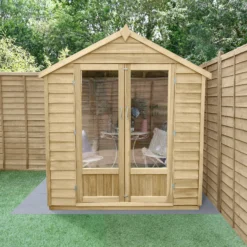 Forest Garden Oakley 6x4 Apex Overlap Solid Wood Summer House With Double Door (Base Included) - Assembly Service Included