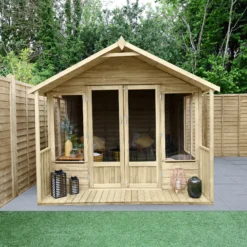 Forest Garden Oakley 8x12 Apex Overlap Solid Wood Summer House With Double Door (Base Included)
