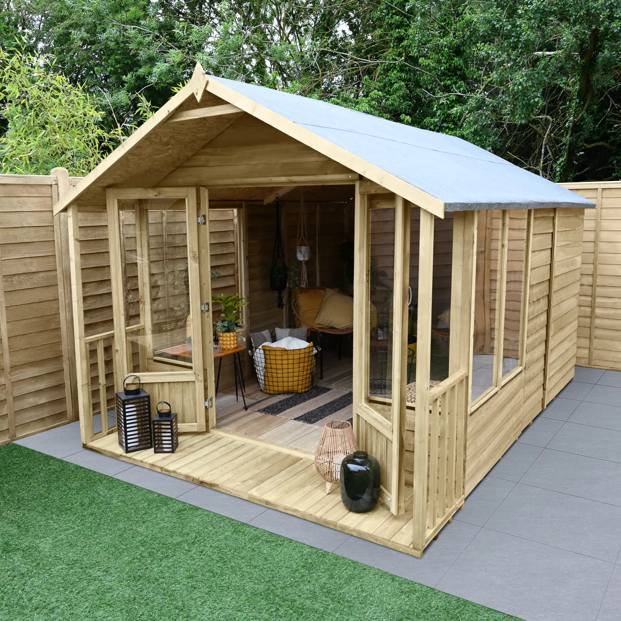 Forest Garden Oakley 8x12 Apex Overlap Solid Wood Summer House With Double Door (Base Included) - Image 3