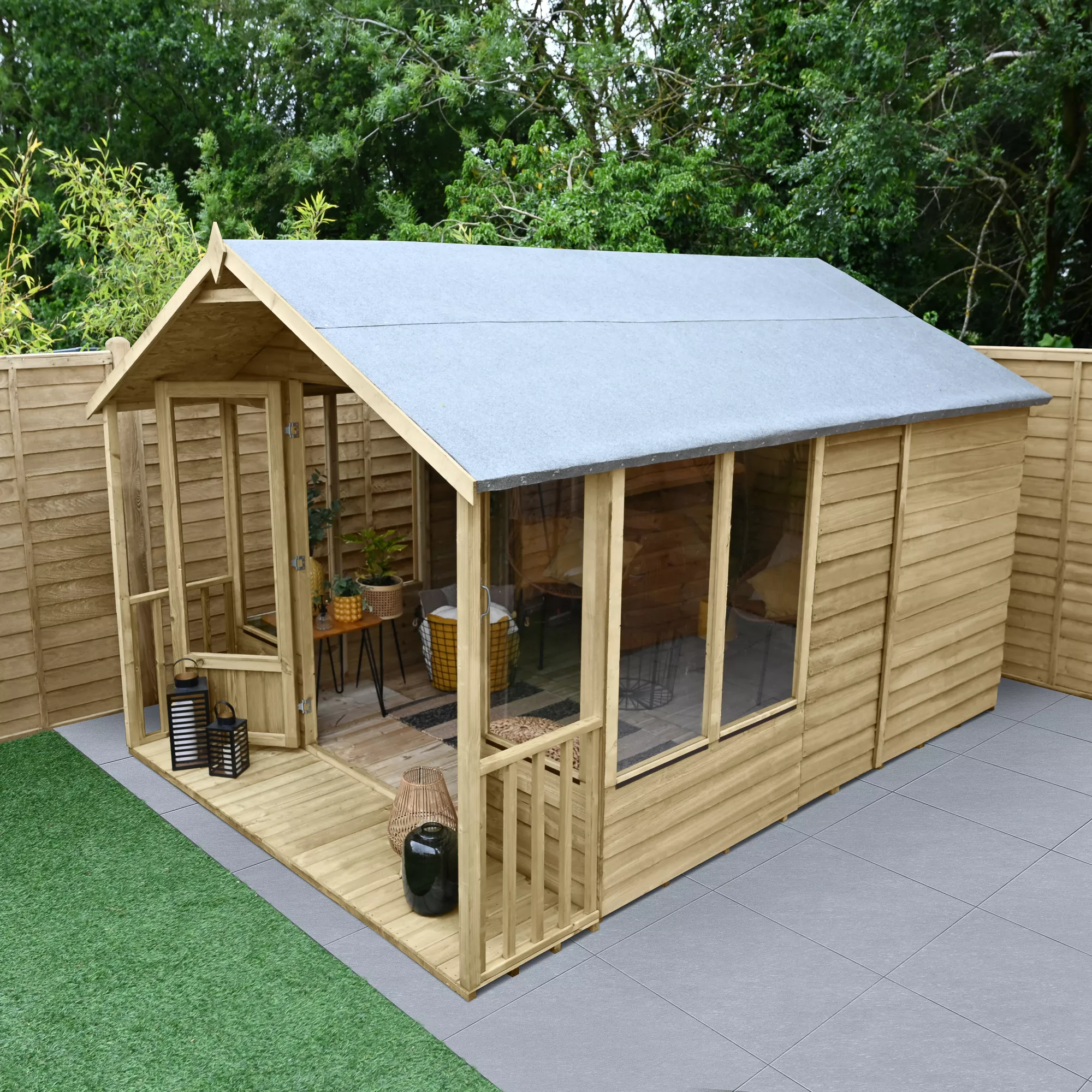 Forest Garden Oakley 8x12 Apex Overlap Solid Wood Summer House With Double Door (Base Included) - Image 4