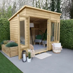 Forest Garden Oakley 8x6 Pent Overlap Solid Wood Summer House With Double Door