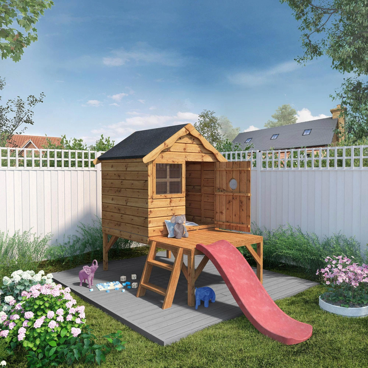 Mercia 8x10 Snug Apex Shiplap Tower Slide Playhouse - Assembly Service Included - Image 2