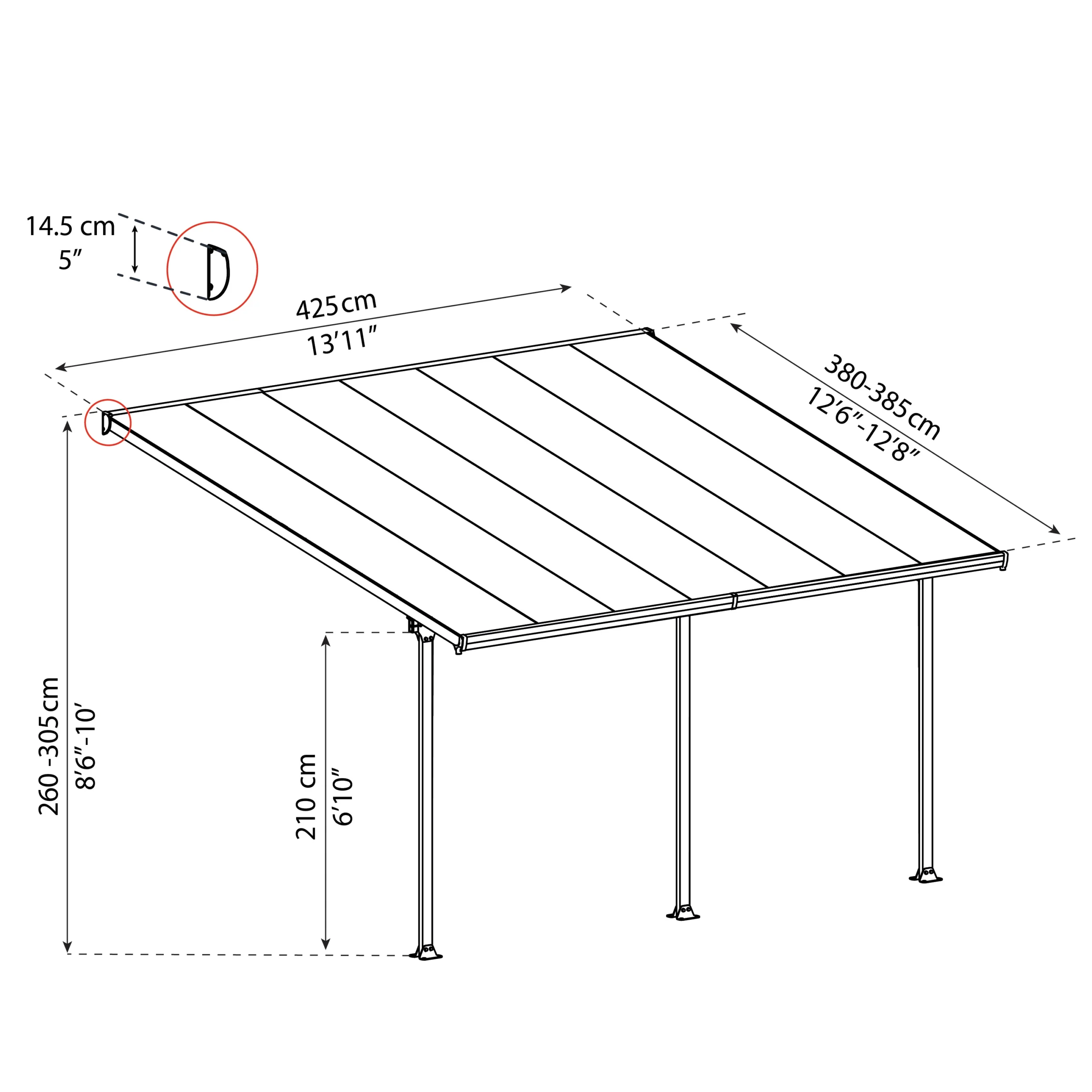 Palram - Canopia Feria Grey Non-retractable Awning, (L)4.25m (H)3.05m (W)3.85m - Image 7