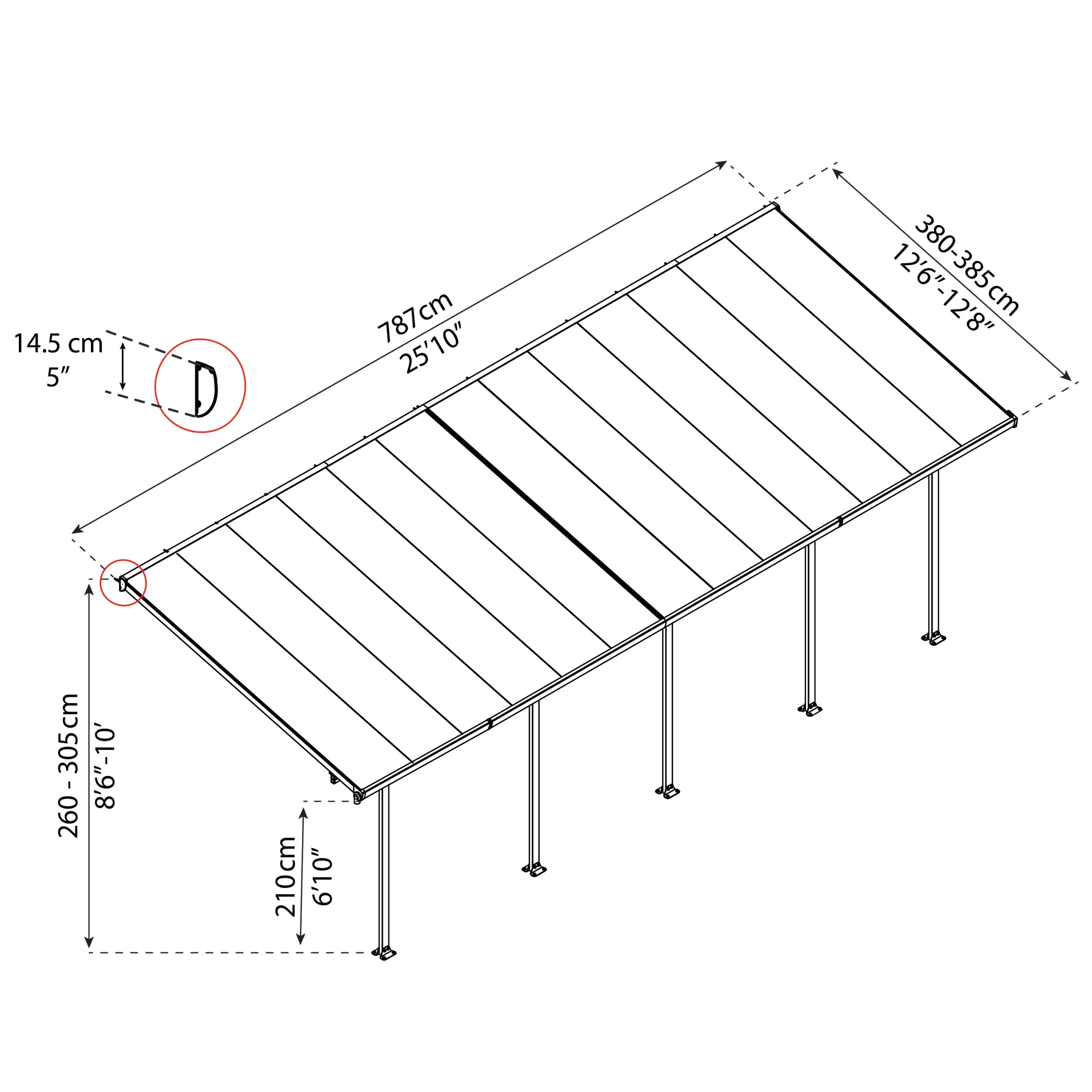 Palram - Canopia Feria Grey Non-retractable Awning, (L)7.87m (H)3.05m (W)3.85m - Image 7