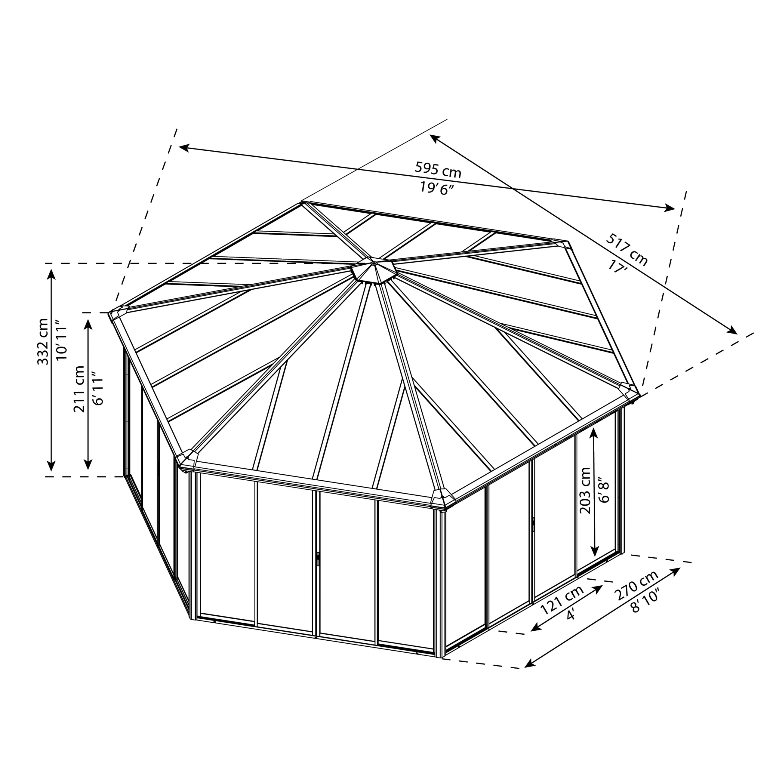 Palram - Canopia Garda Grey Hexagonal Gazebo, (W)5.17m (D)5.95m - Assembly Required - Image 8