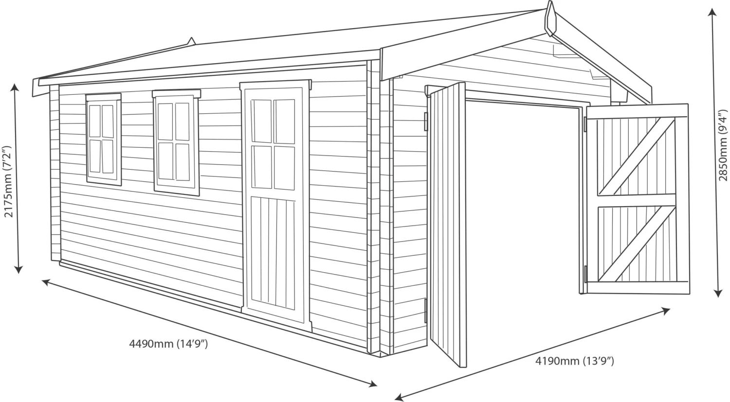 Shire 13x12 Bradenham Wooden Garage - Image 9