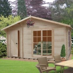 Shire Bourne 10x14 Ft Toughened Glass Apex Tongue & Groove Wooden Cabin With Tile Roof - Assembly Service Included