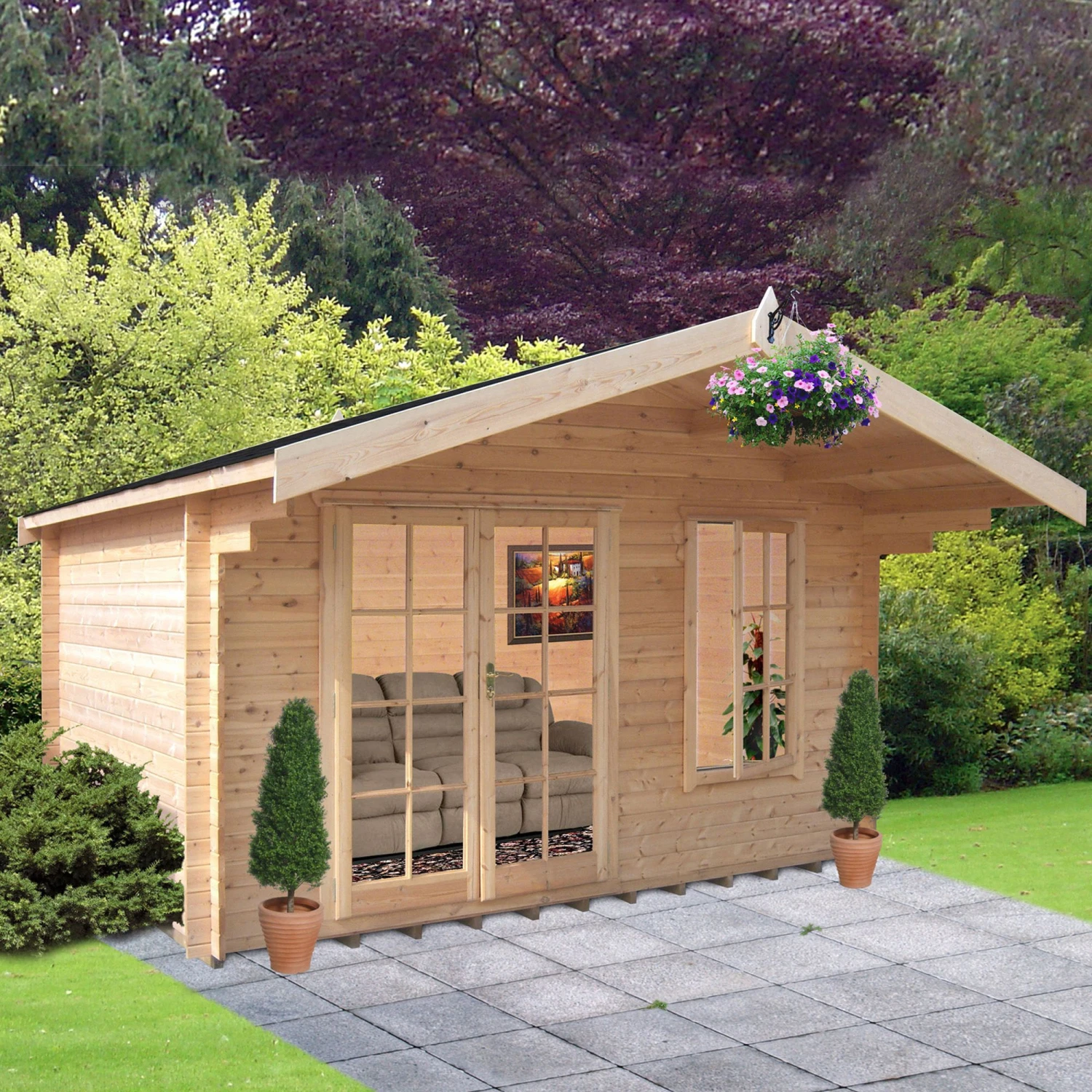 Shire Cannock 10x8 Ft Toughened Glass Apex Tongue & Groove Wooden Cabin With Felt Tile Roof - Image 3
