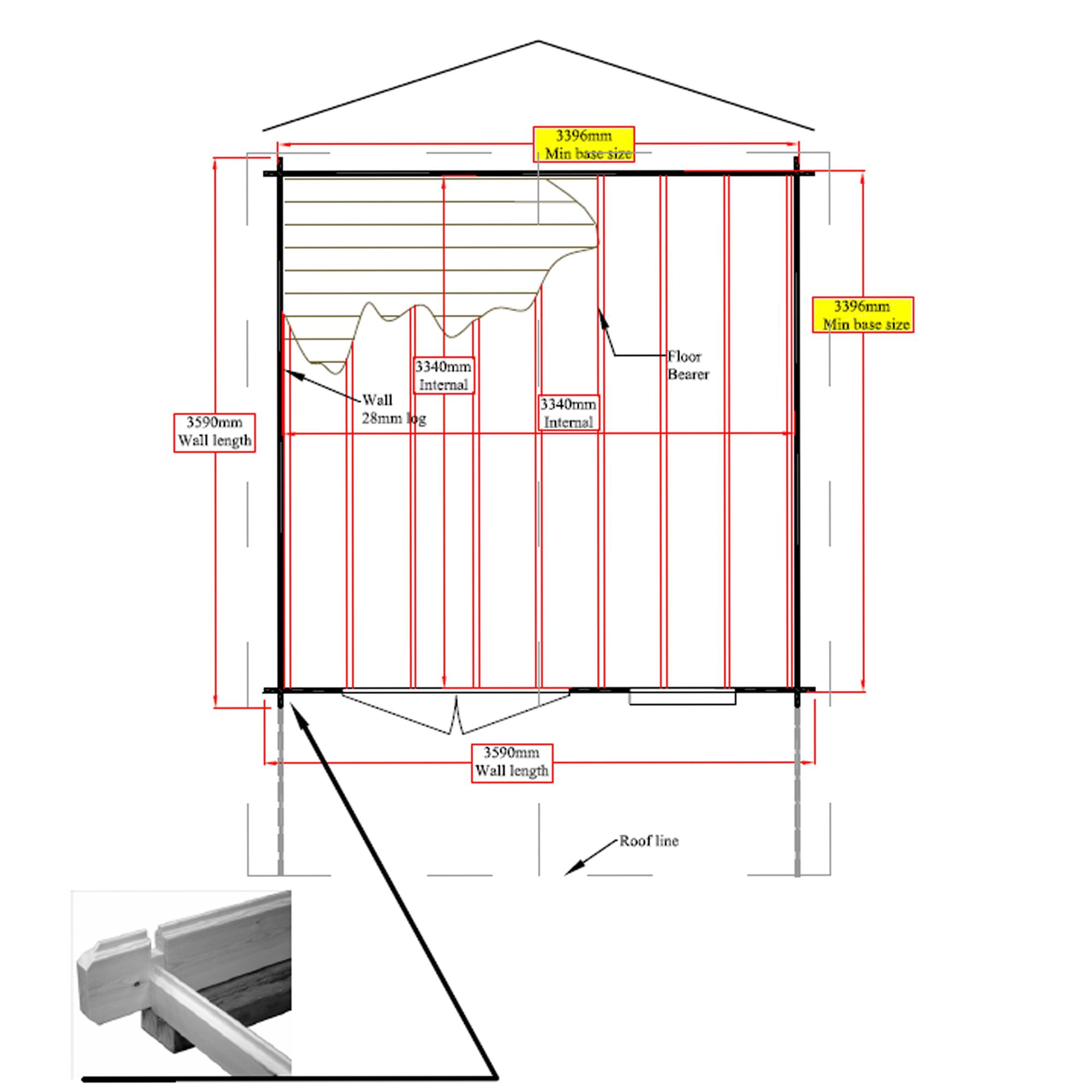 Shire Cannock 12x12 Toughened Glass Apex Tongue & Groove Wooden Cabin - Base Not Included - Image 8