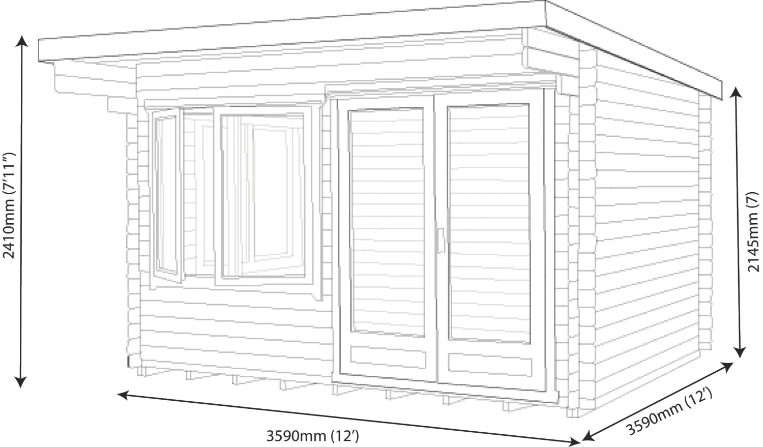 Shire Danbury 12x12 Toughened Glass Pent Tongue & Groove Wooden Cabin - Base Not Included - Image 7