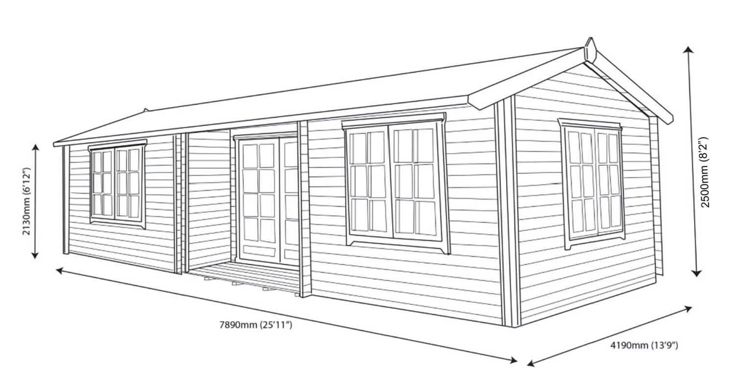 Shire Elveden 26x14 Toughened Glass Apex Tongue & Groove Wooden Cabin - Base Not Included - Image 7