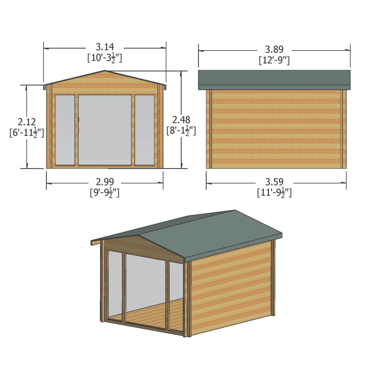 Shire Epping 10x12 Toughened Glass Apex Tongue & Groove Wooden Cabin - Base Not Included - Image 2