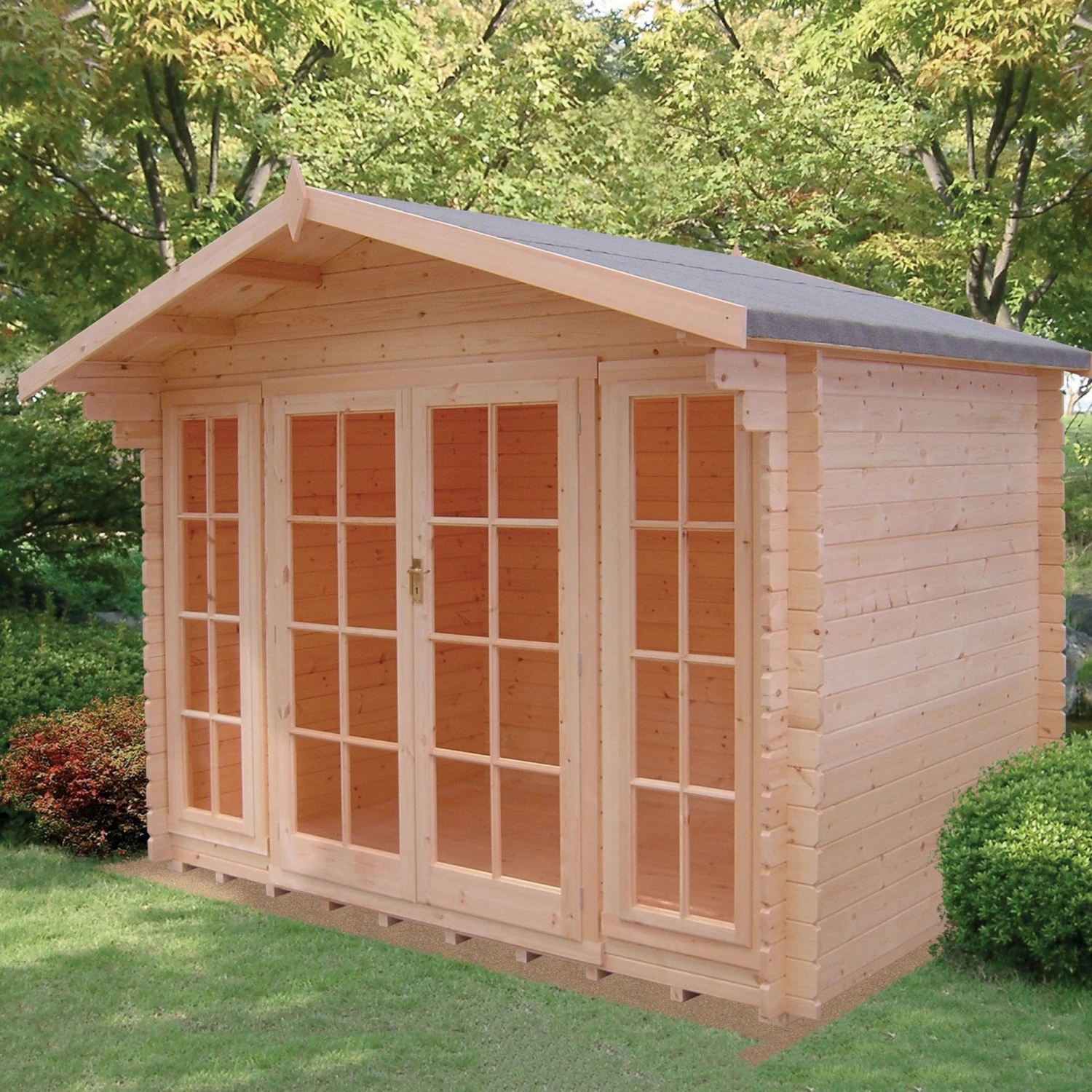 Shire Epping 10x12 Toughened Glass Apex Tongue & Groove Wooden Cabin - Base Not Included