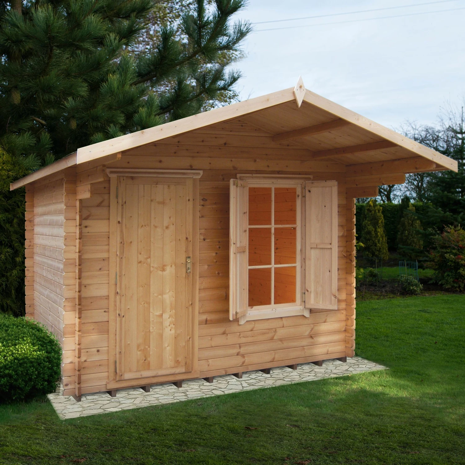 Shire Hopton 10x12 Toughened Glass Apex Tongue & Groove Wooden Cabin - Base Not Included