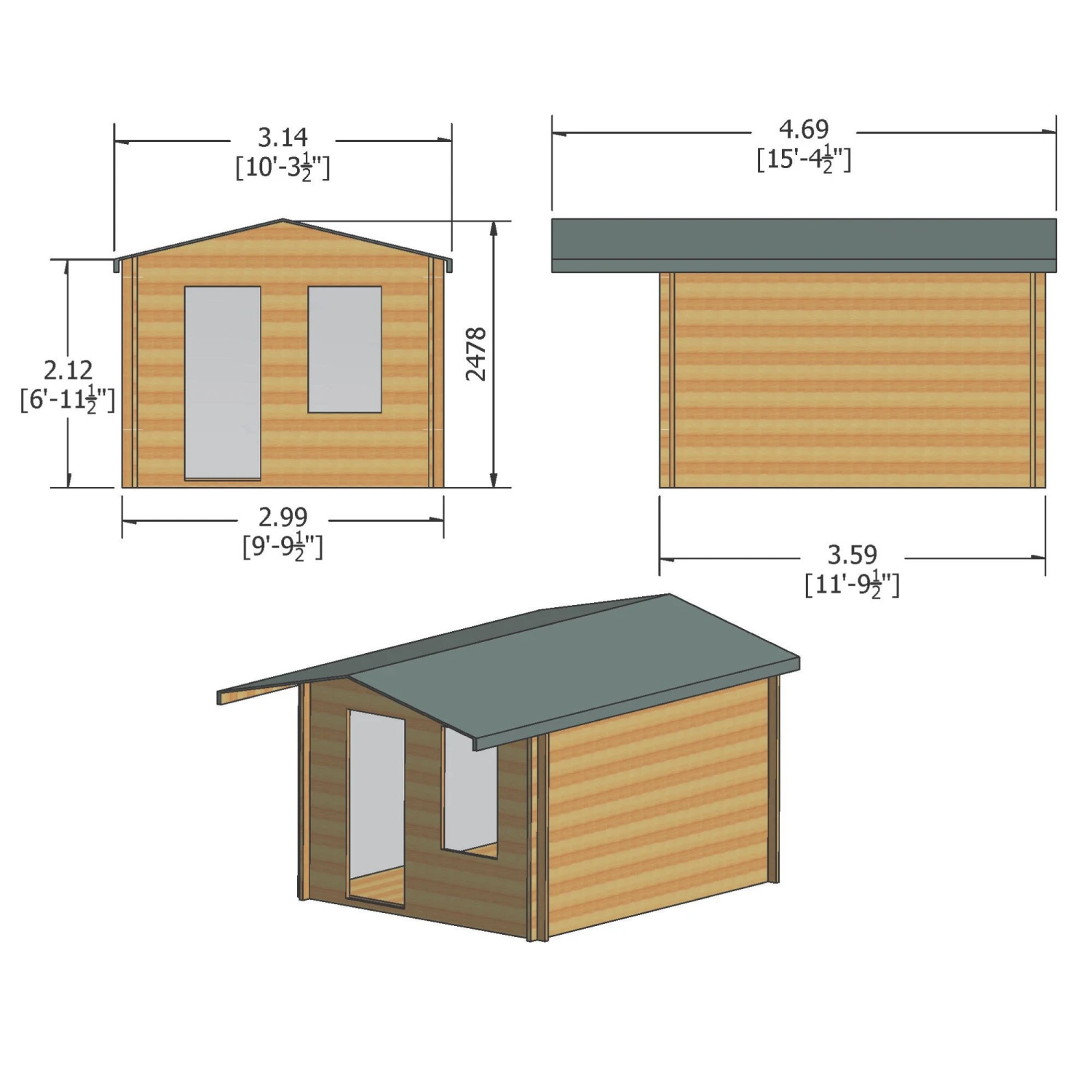Shire Hopton 10x12 Toughened Glass Apex Tongue & Groove Wooden Cabin - Base Not Included - Image 3