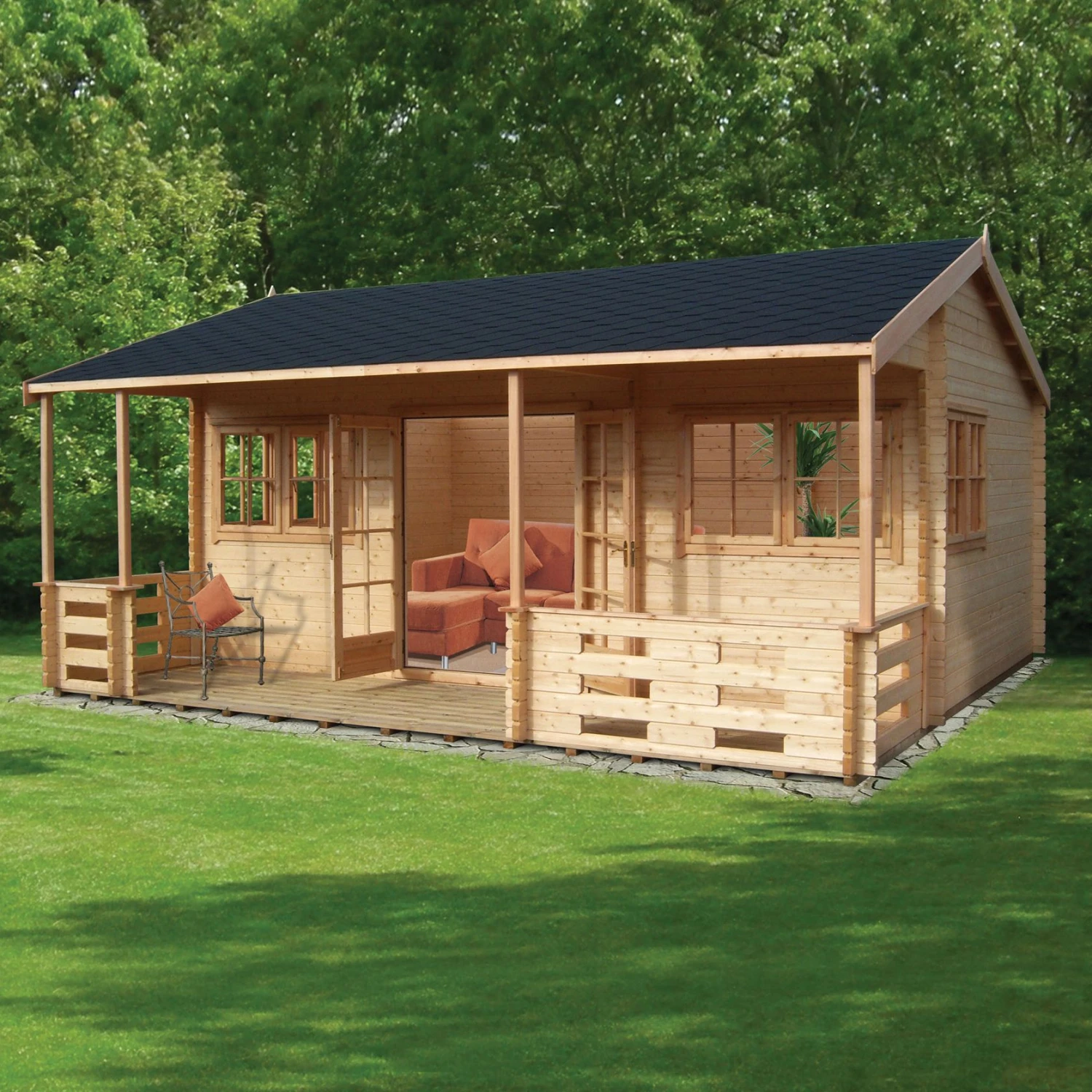 Shire Kingswood 18x20 Glass Apex Tongue & Groove Wooden Cabin - Base Not Included