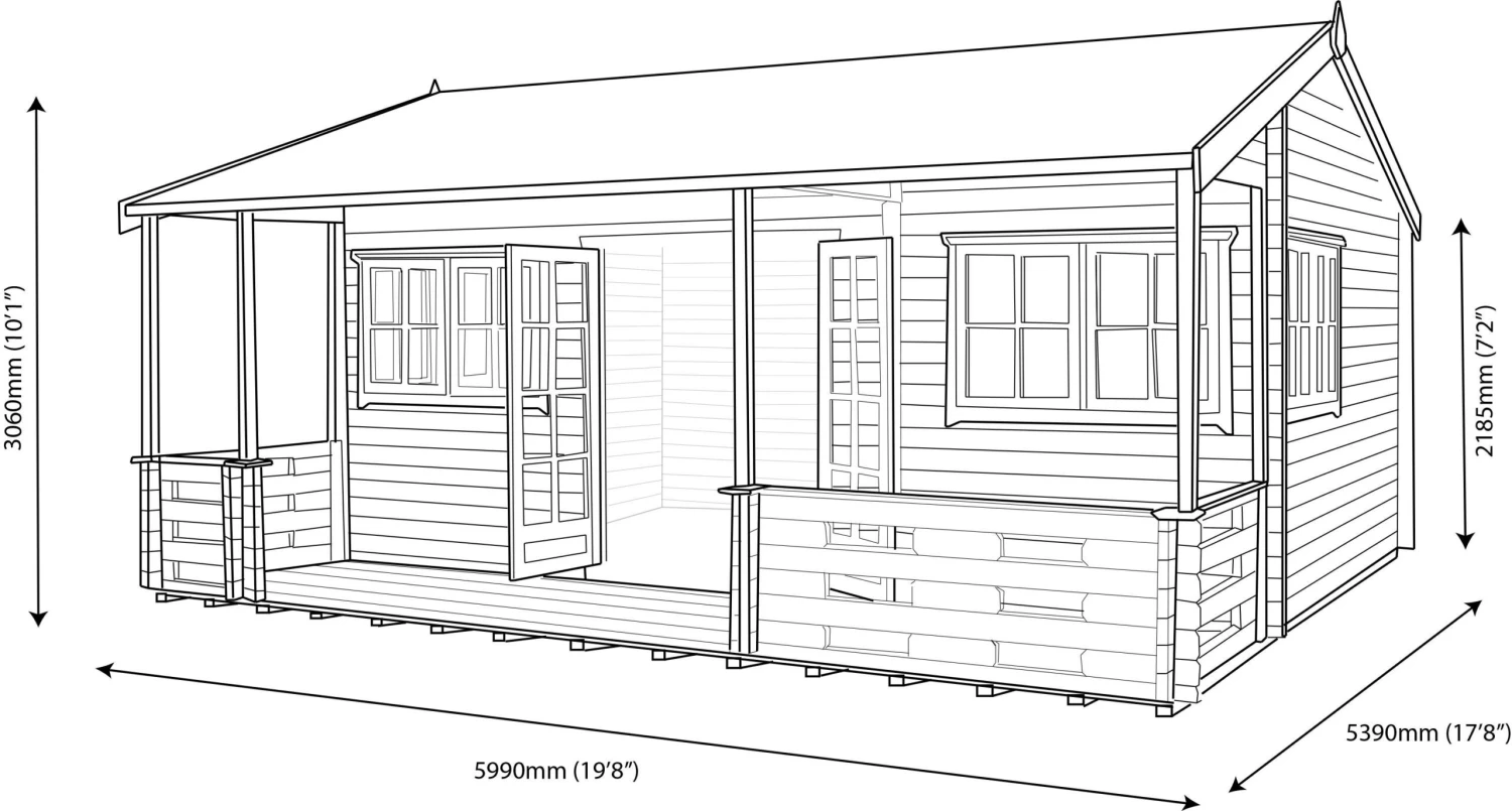 Shire Kingswood 18x20 Glass Apex Tongue & Groove Wooden Cabin - Base Not Included - Image 7