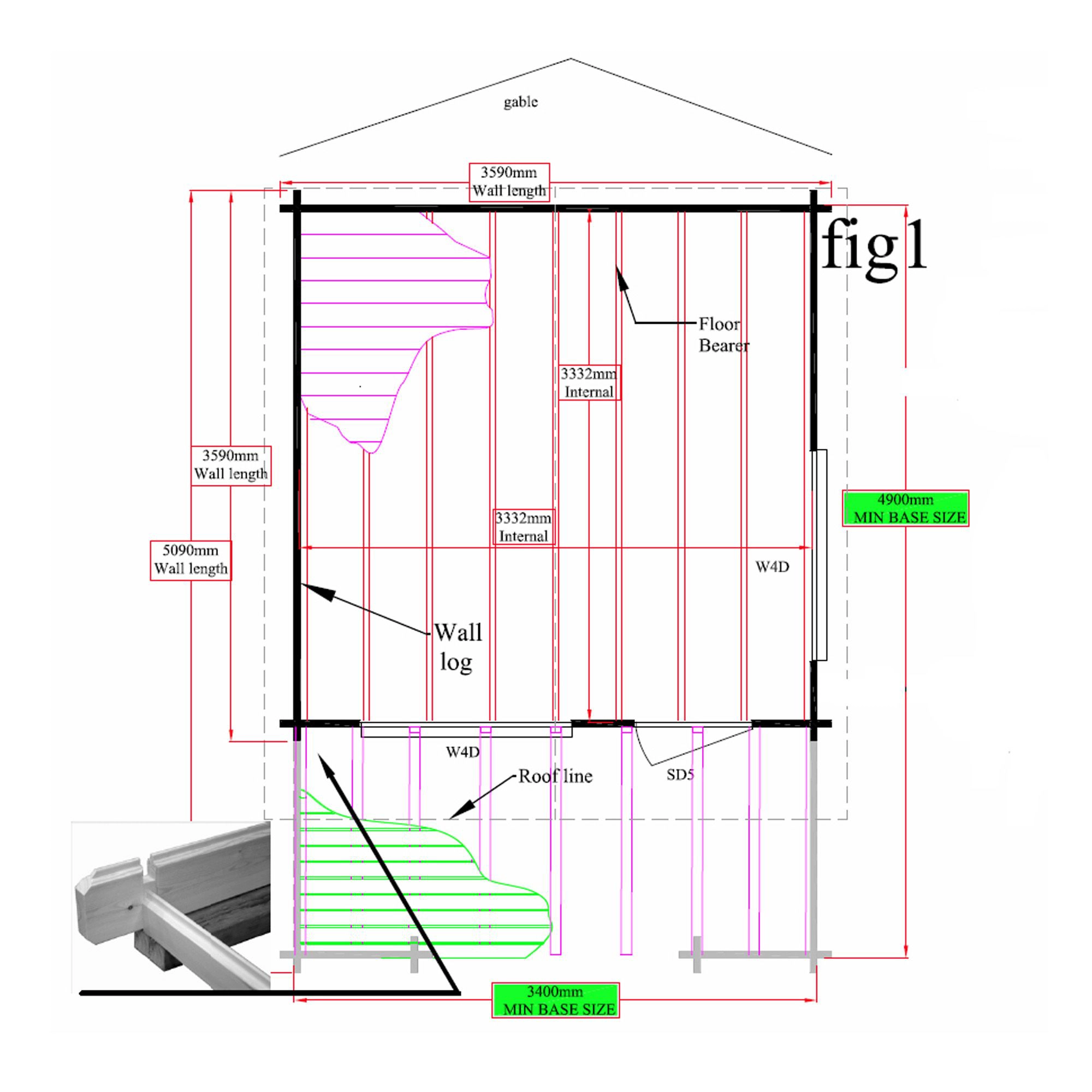 Shire Kinver 12x12 Ft Apex Tongue & Groove Wooden Cabin With Felt Tile Roof - Assembly Service Included - Image 4