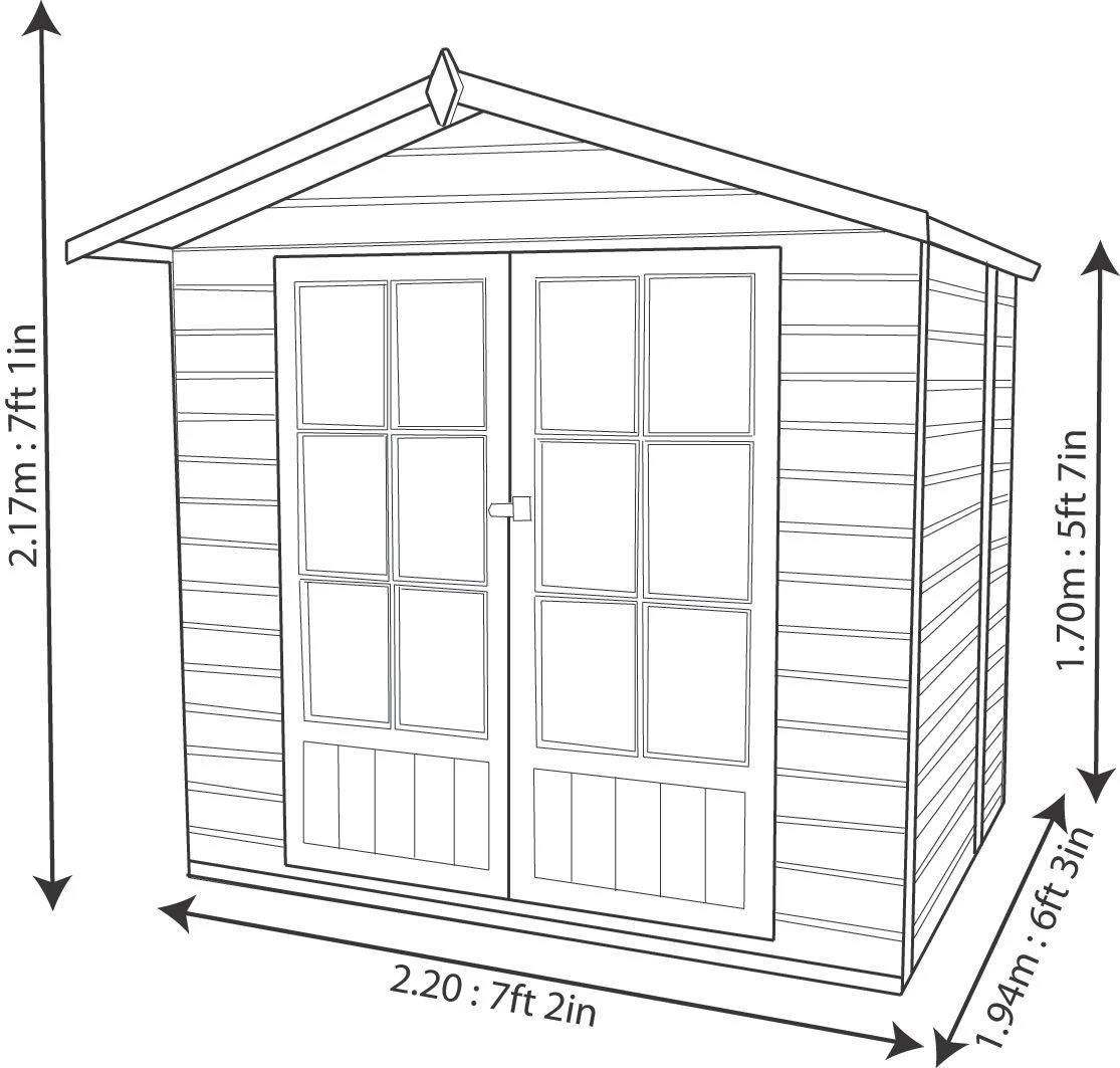 Shire Lumley 7x5 Toughened Glass Apex Shiplap Wooden Summer House - Base Not Included - Image 8