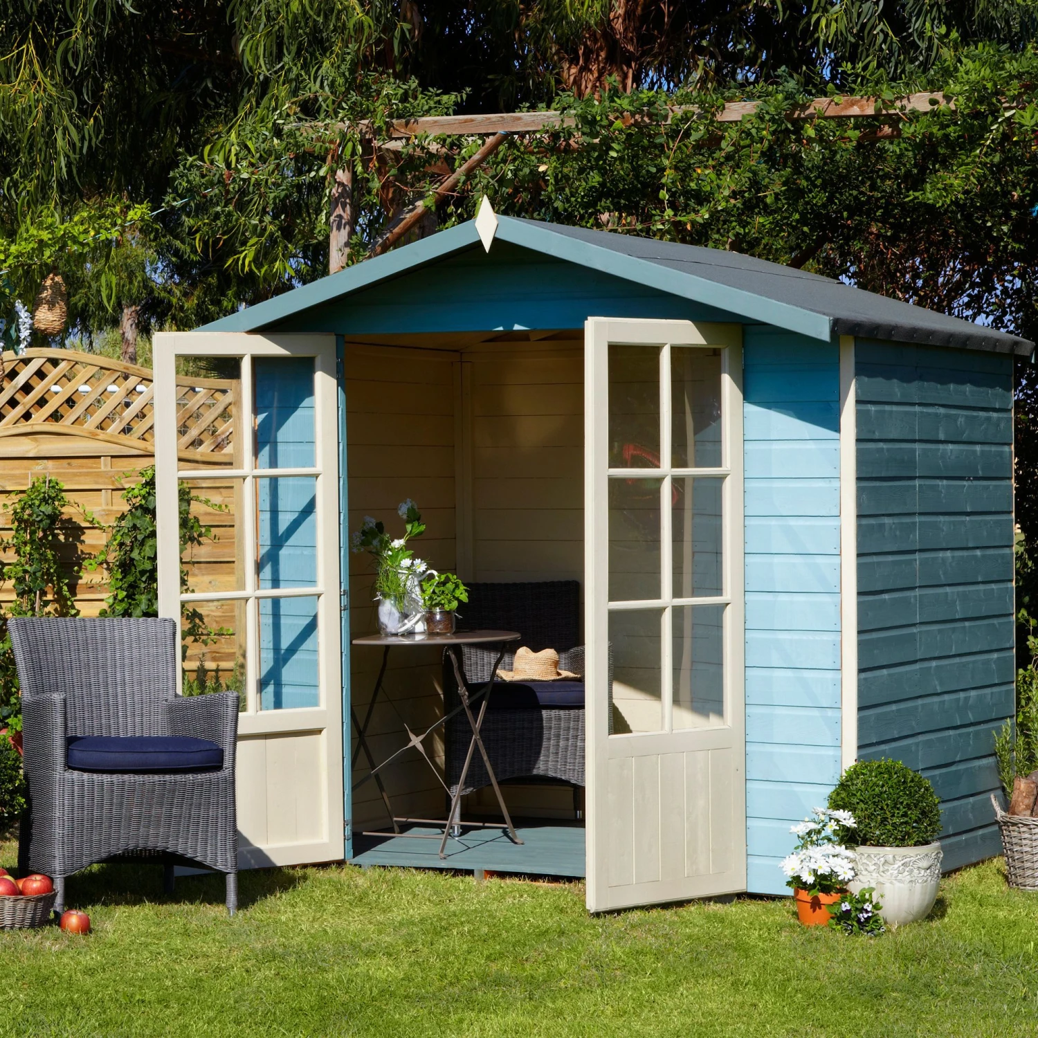 Shire Lumley 7x5 Toughened Glass Apex Shiplap Wooden Summer House - Base Not Included - Image 7