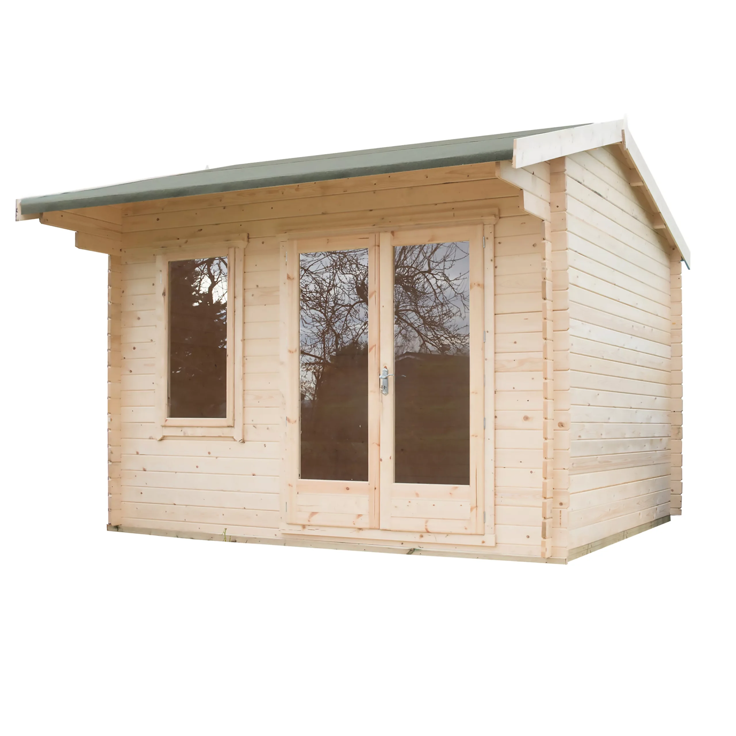 Shire Marlborough 12x12 Ft Toughened Glass Apex Tongue & Groove Wooden Cabin With Felt Tile Roof - Image 3