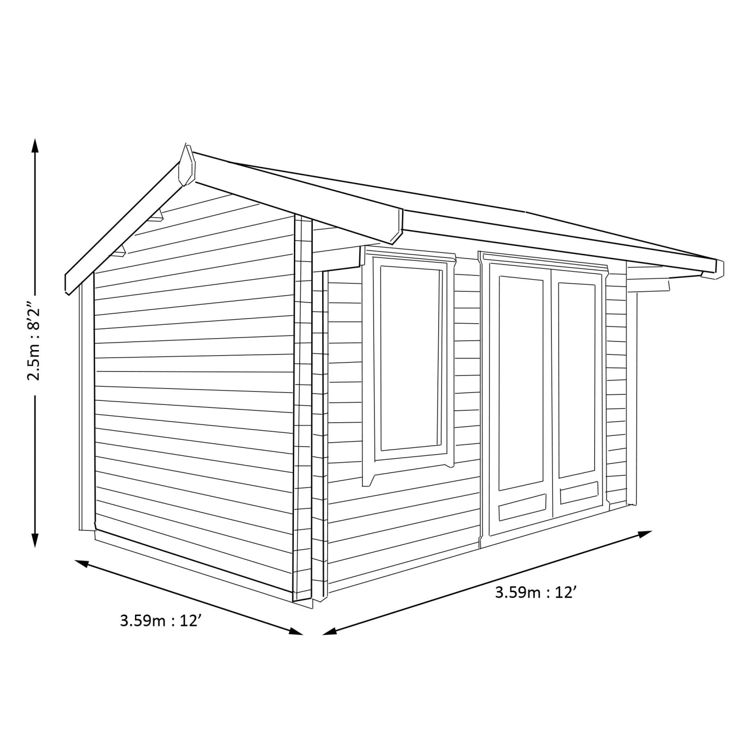Shire Marlborough 12x12 Ft Toughened Glass Apex Tongue & Groove Wooden Cabin With Felt Tile Roof - Image 8