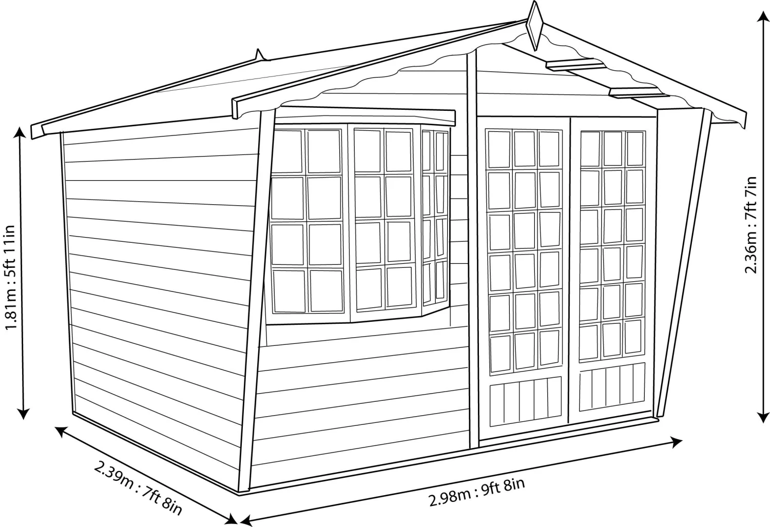 Shire Sandringham 10x8 Glass Apex Shiplap Wooden Summer House - Base Not Included - Image 6
