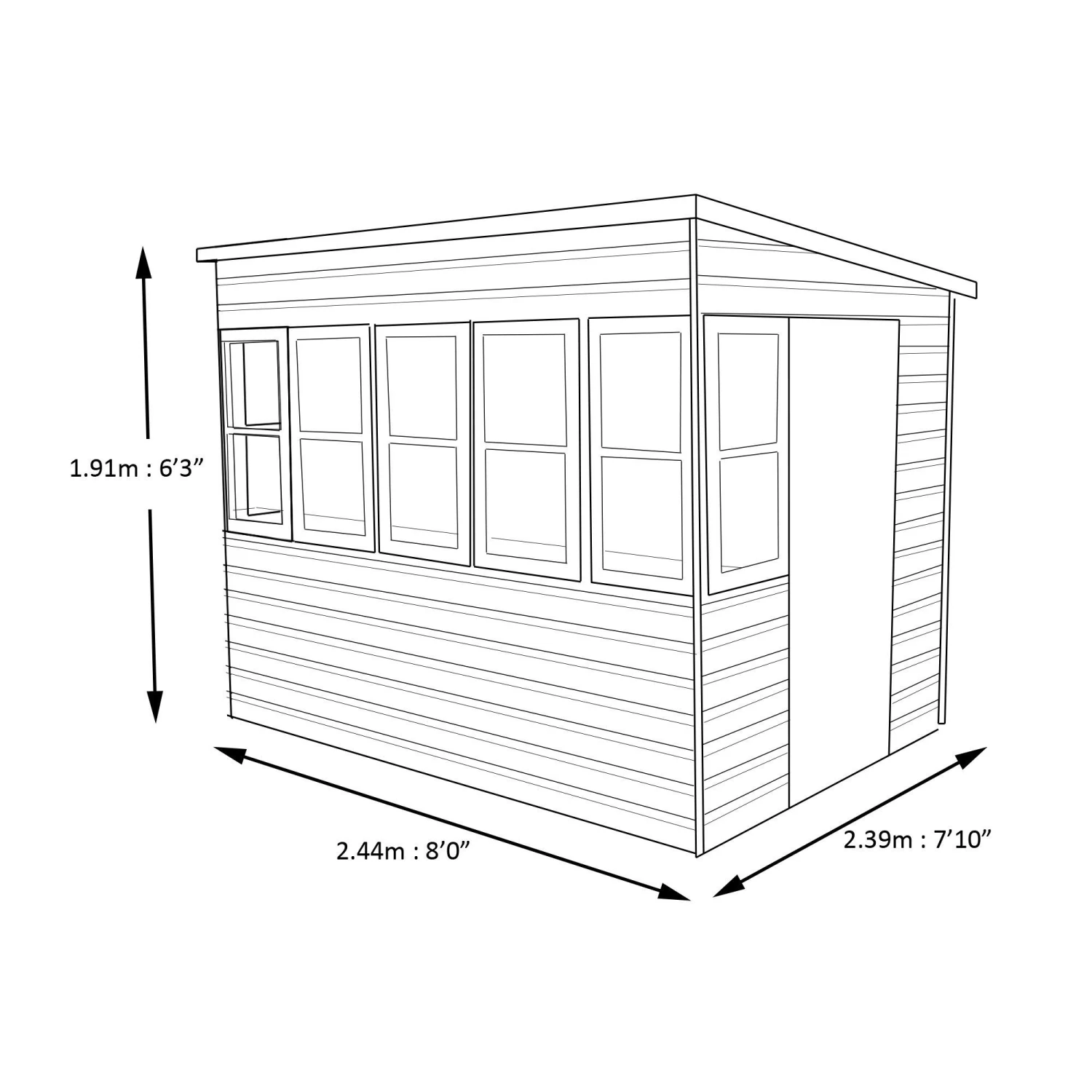 Shire Sun 8x8 Glass Pent Shiplap Wooden Summer House - Base Not Included - Image 9