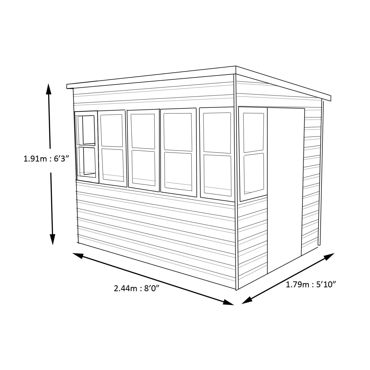 Shire Sun Pent 8x6 Ft Pent Shiplap Wooden 7 Windows Shed With Floor - Image 9