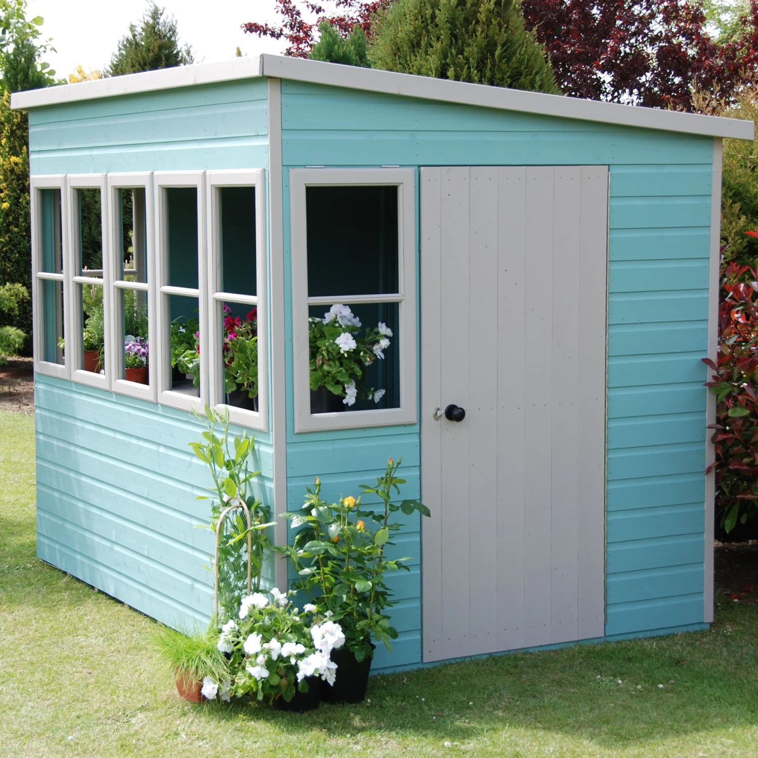 Shire Sun Pent 8x6 Ft Pent Shiplap Wooden 7 Windows Shed With Floor - Image 4